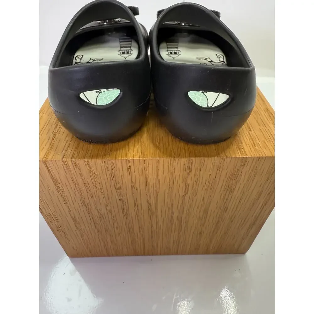 Baubles + Soles Black Heart Jelly Shoes Glitter Slip On Mary Jane Kids Size 8